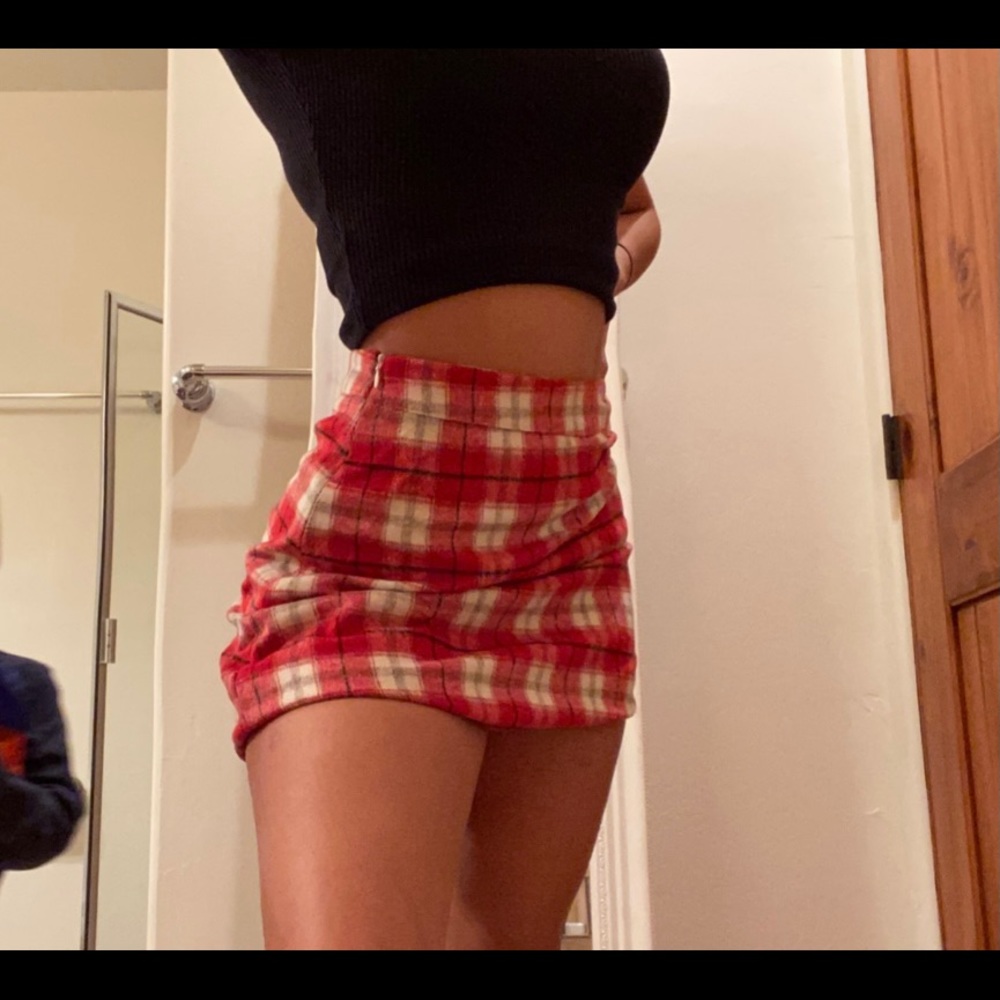 Red and white plaid skirt.